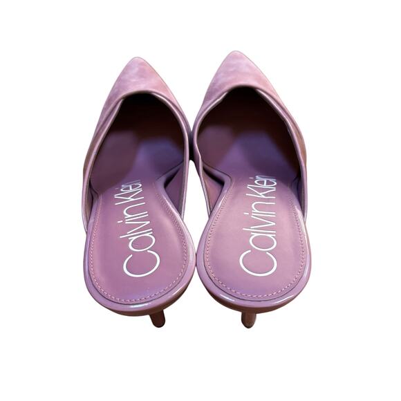 Calvin Klein "Gosha" purple lavender suede & patent leather high heel mules 10M - Picture 10 of 13